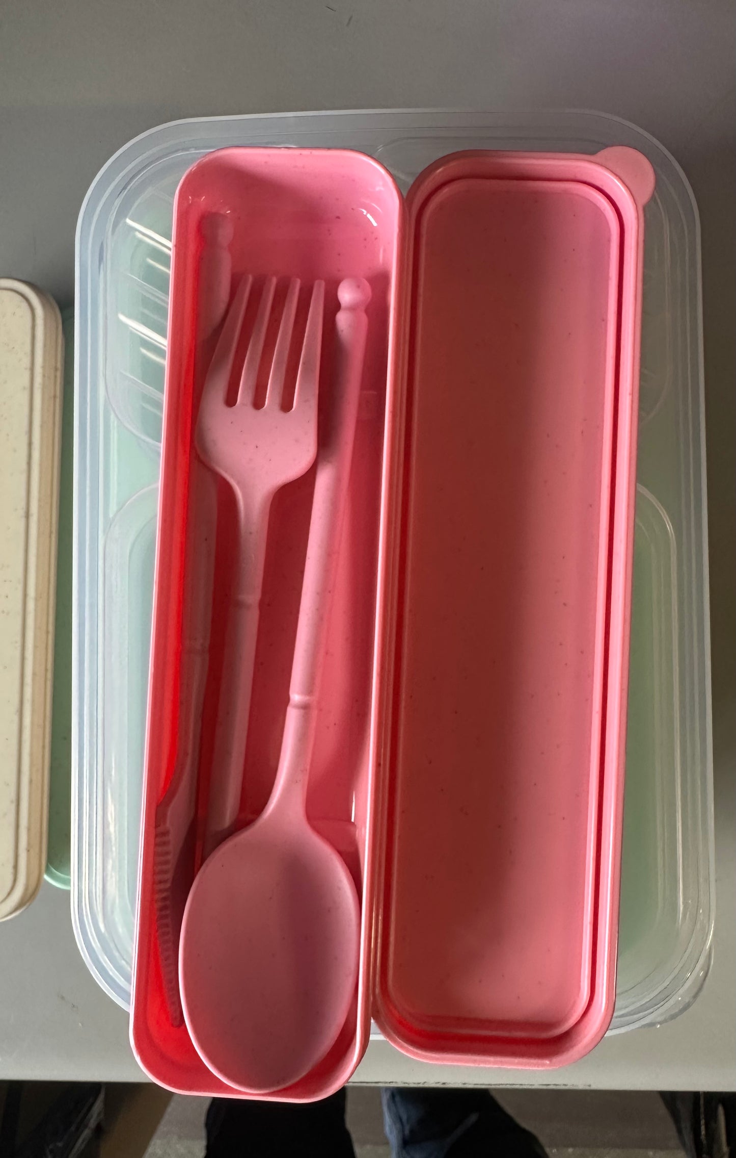 TAOUNOA 4 Pack Bento Lunch Box with Cute Knife, Spoon, Fork Set, Wheat Straw Lunch Box Containers, Reusable Divided Lunch Containers for Kids, Adults, Work, Travel