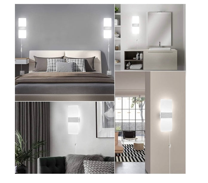 Lightess Dimmable Wall Sconces Plug in Set of 2, Modern Wall Lamp 12W Acrylic LED Wall Light Fixture for Living Room Bedroom Corridor, Cool White