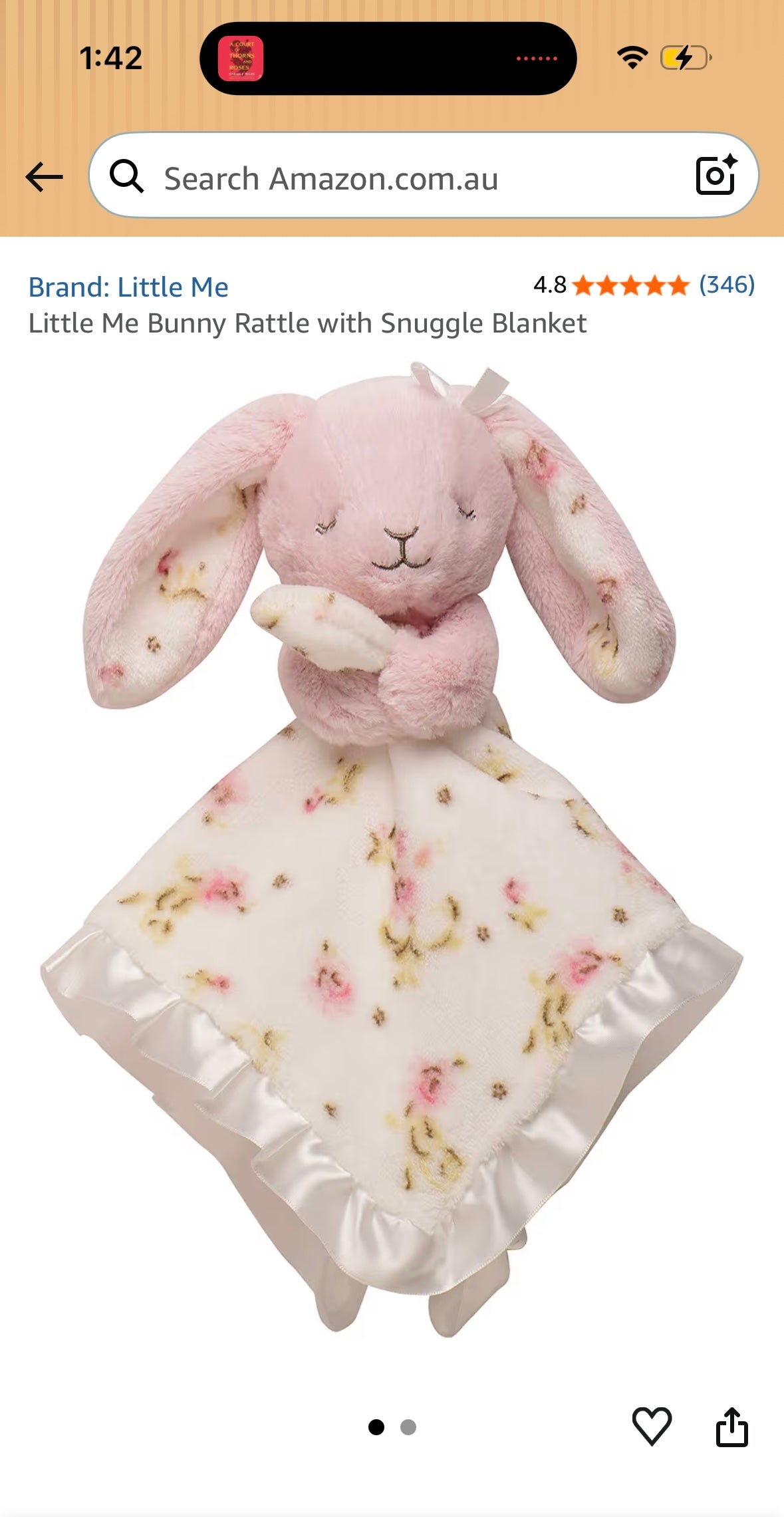Little Me Plush Rattle Baby Snuggle Blanket with Embroidery and Satin, Bunny (15 inch)