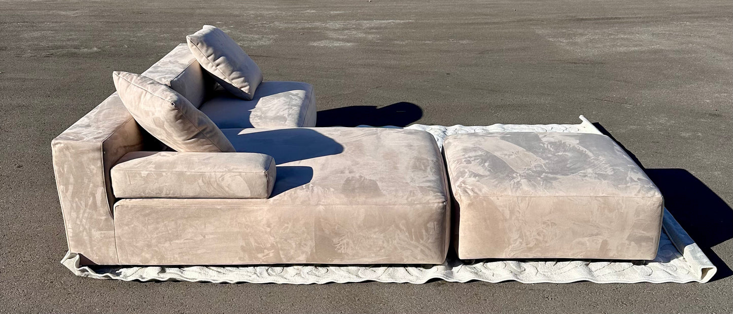 Acanva Luxury Modern Modular L-Shape Sectional Sofa Set, 3 Seat Upholstered Couch with Chaise Lounge for Living Room Bedroom Apartment,Light Cream (L1097)