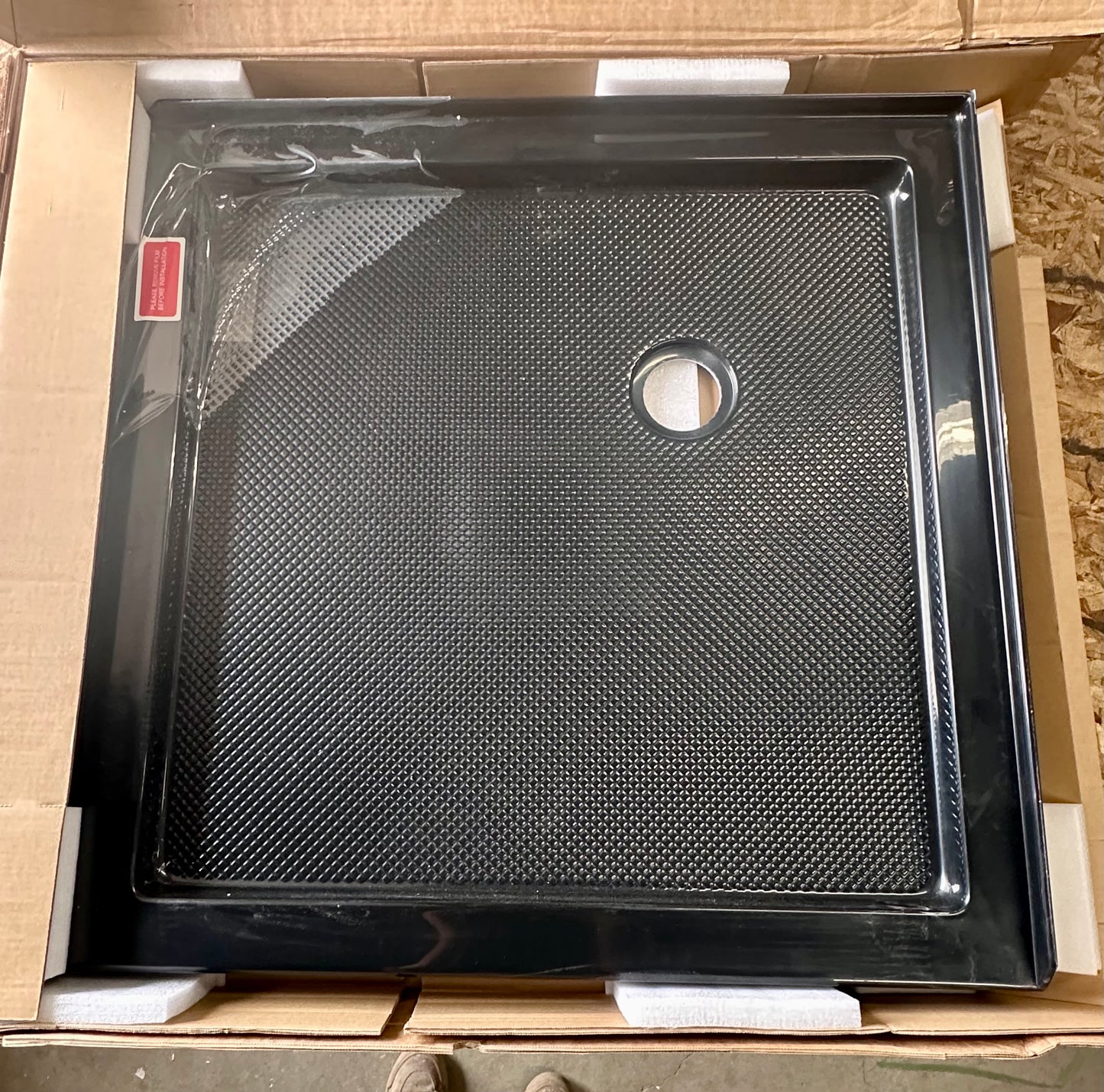 DreamLine SlimLine 36 in. D x 36 in. W x 2 3/4 in. H Corner Drain Double Threshold Shower Base in Black, DLT-1036360-88 (B1062)