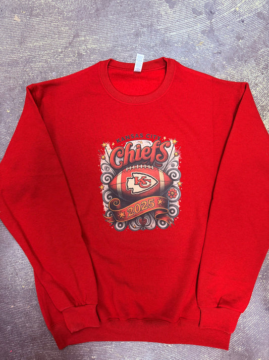 Chiefs KC Vintage Inspired Crew Sweatshirt with a Free Koozie