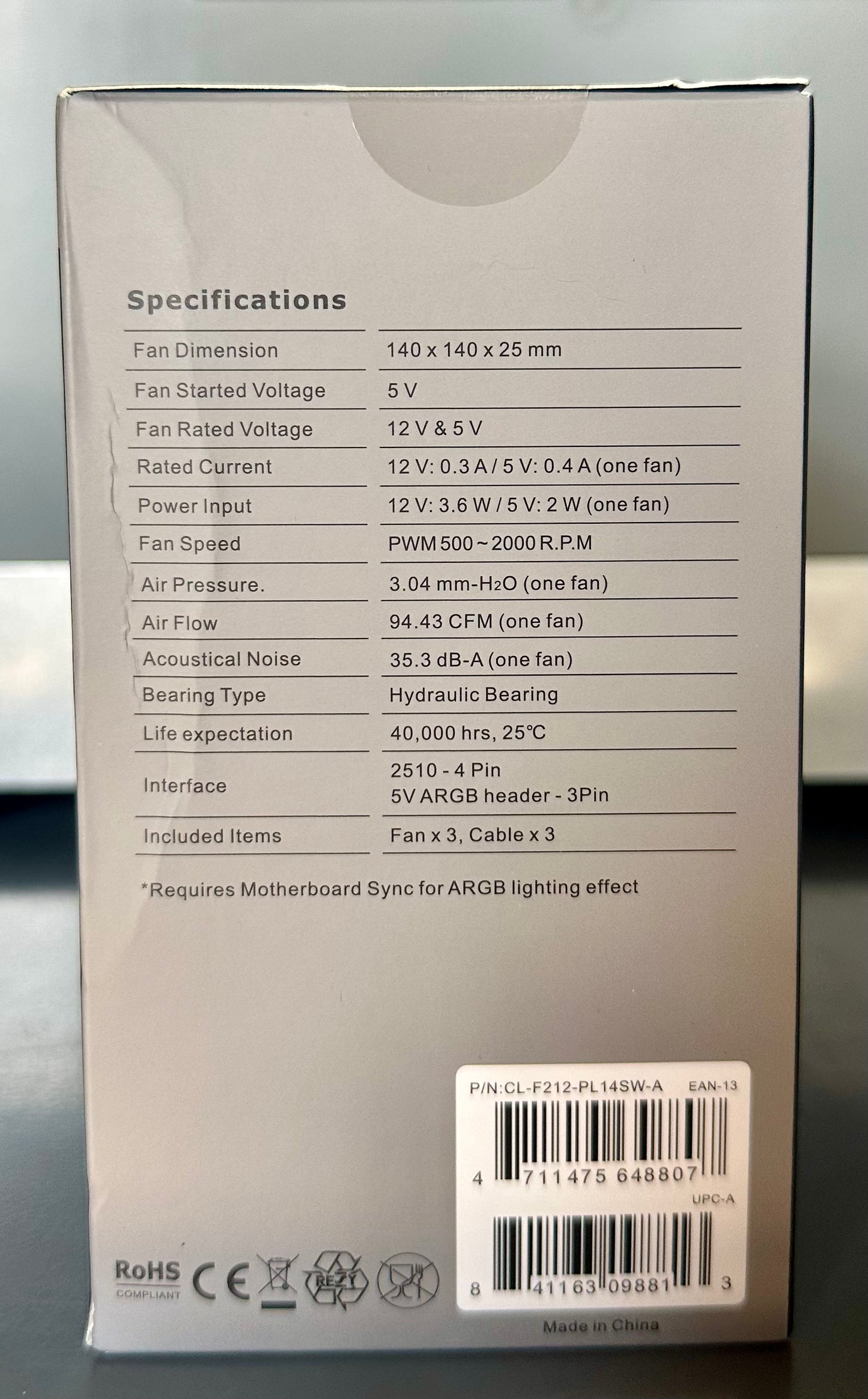 Thermaltake Toughfan EX 140 ARGB Sync; 140mm; 500~2000 RPM; MagForce 2.0; 3.04mm-H2O Static Pressure; Airflow 94.43 CFM; Hydraulic Bearing; 5V 3-Pin Motherboard Sync; 3-Pack; Black; CL-F212-PL14SW-A