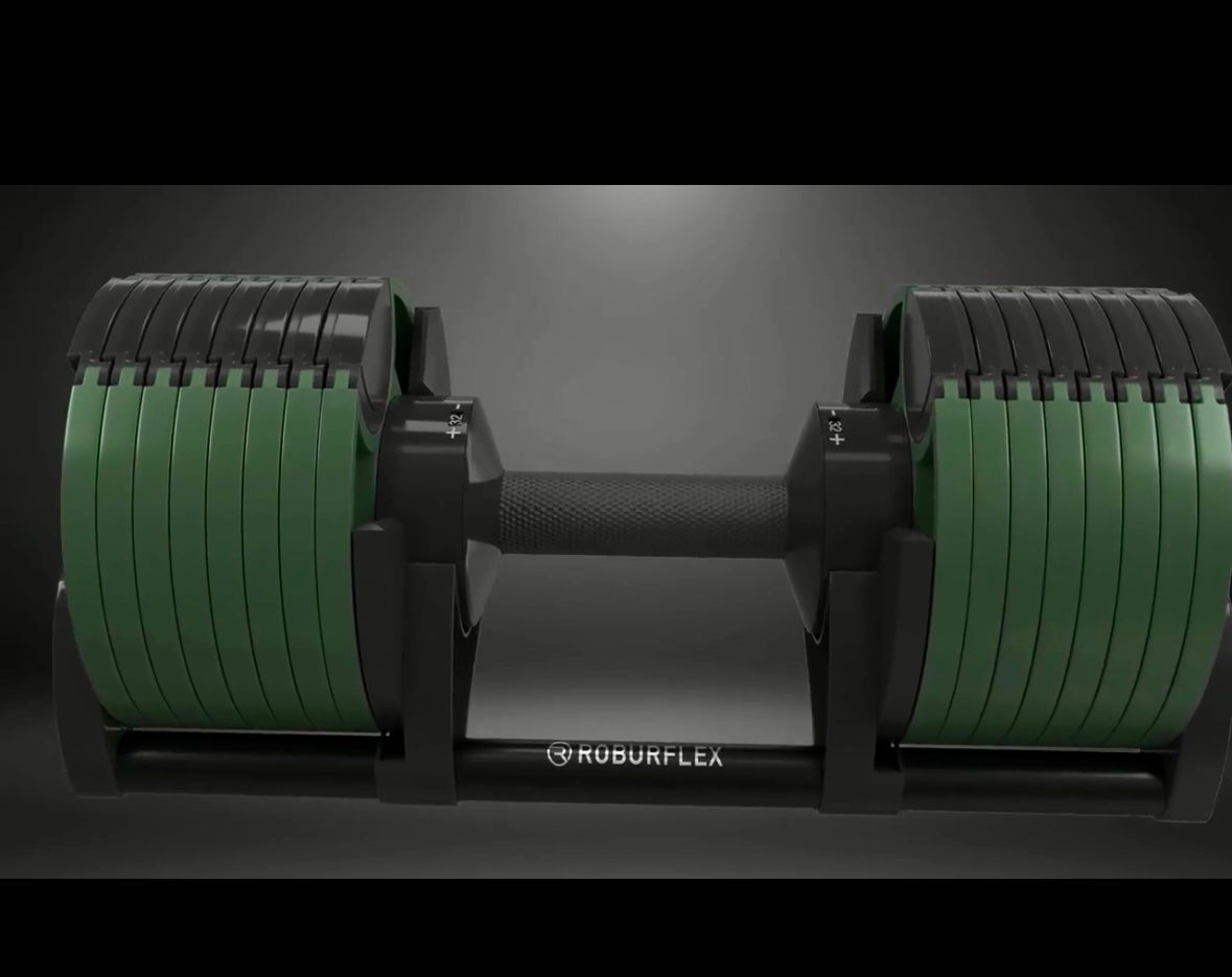 New - Adjustable Dumbbell (Single) by ROBURFLEX, 80 pounds total Weight for Strength Training Fitness, Cast Iron Plates (W529)