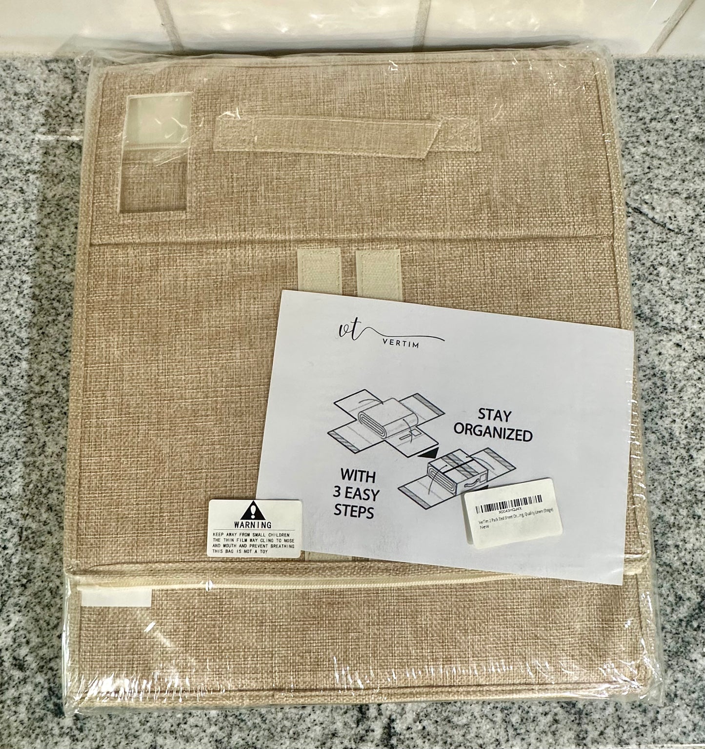 2 Pack Bed Sheet Organizers and Storage, Bedding Storage Boxes, Closet Organizers, Duvets, Blankets, Towel, Clothing, Quality Linen (Beige)