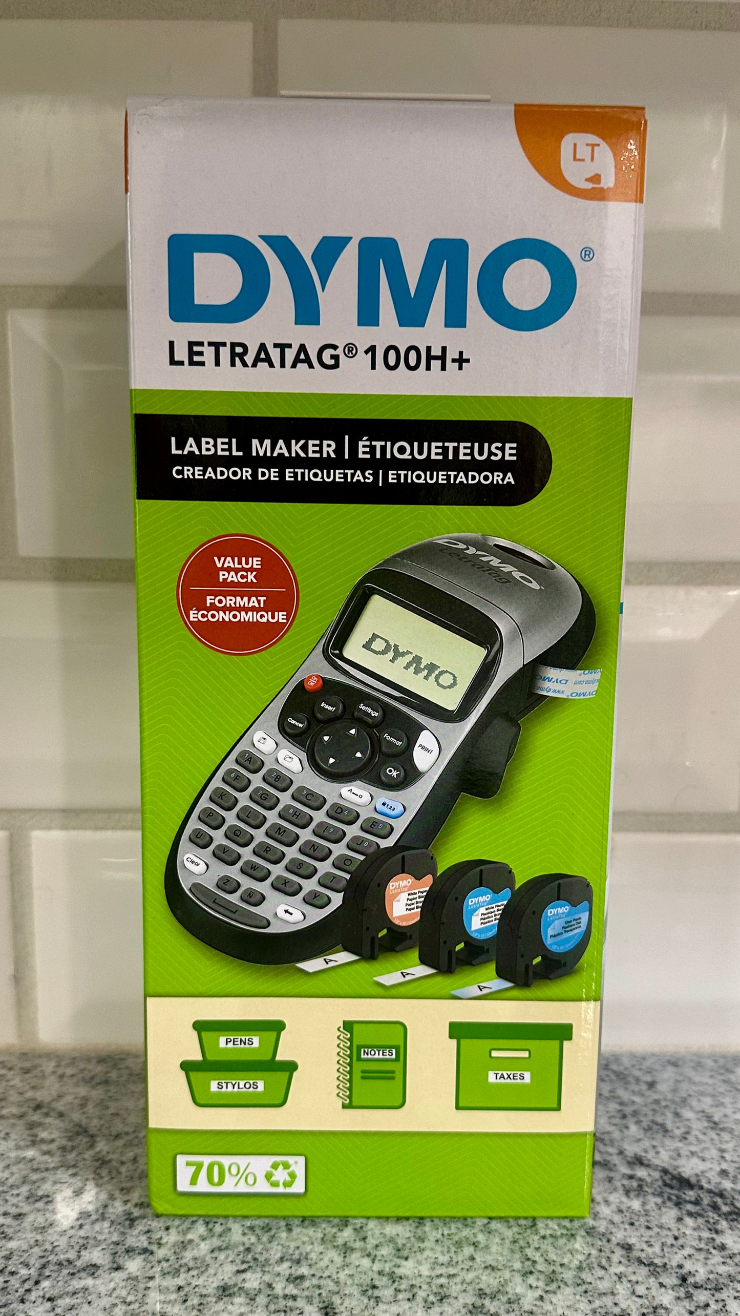 DYMO Label Maker Machine with 3 Tapes - 100H LetraTag Handheld, Includes 3 LT Label Tapes, Perfect for Home & Office Organization