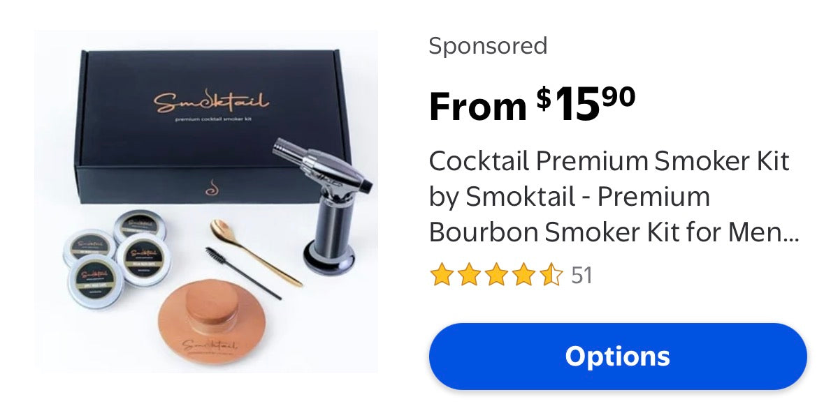 Cocktail Smoker Kit with Torch - Old Fashioned, Bourbon, Whiskey Smoker Infuser Kit - Whiskey Smoking Kit - Drink Smoker Gift for Men, Father, Husband - 4 Woodchip Types (No Butane)