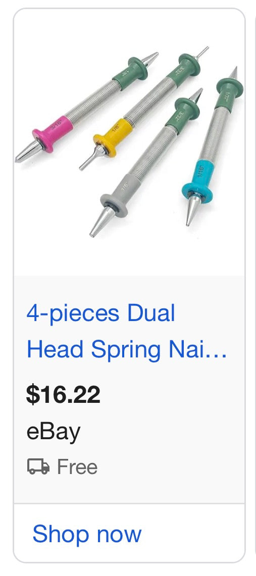 4-Pieces Dual Head Spring Nail Punch Set,1/8"&3/16" Spring Loaded Center Punch，3/32"&1/8" Door Hinge Pin Removal Tool,1/32"&1/16", 3/32"&1/8" Hammerless Nail Punch Tool.