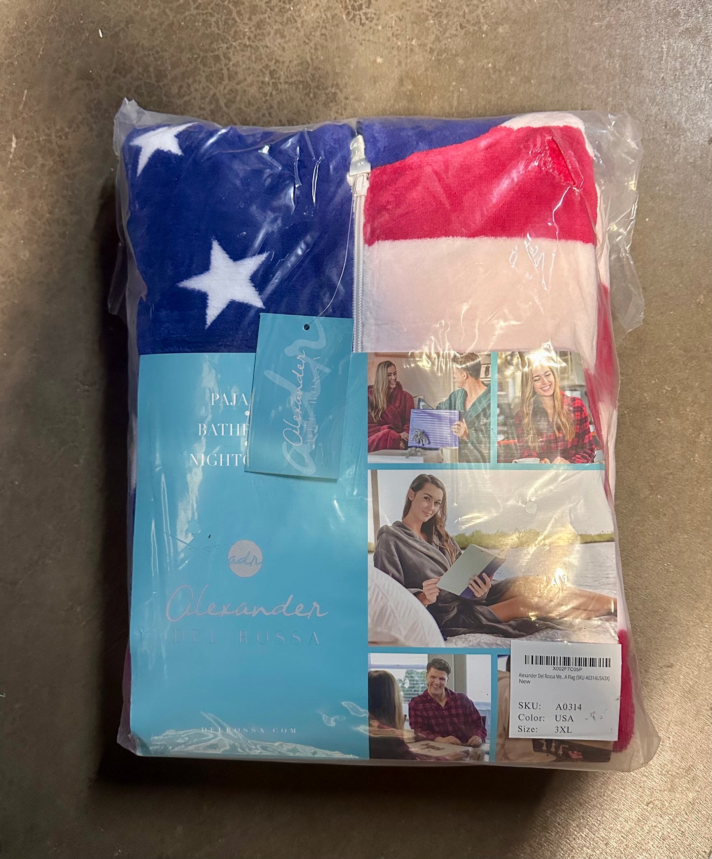 Alexander Del Rossa Warm Fleece One Piece Pajamas, Adult Onesie with Hoodie, American Flag Limited Edition (Size 3X)