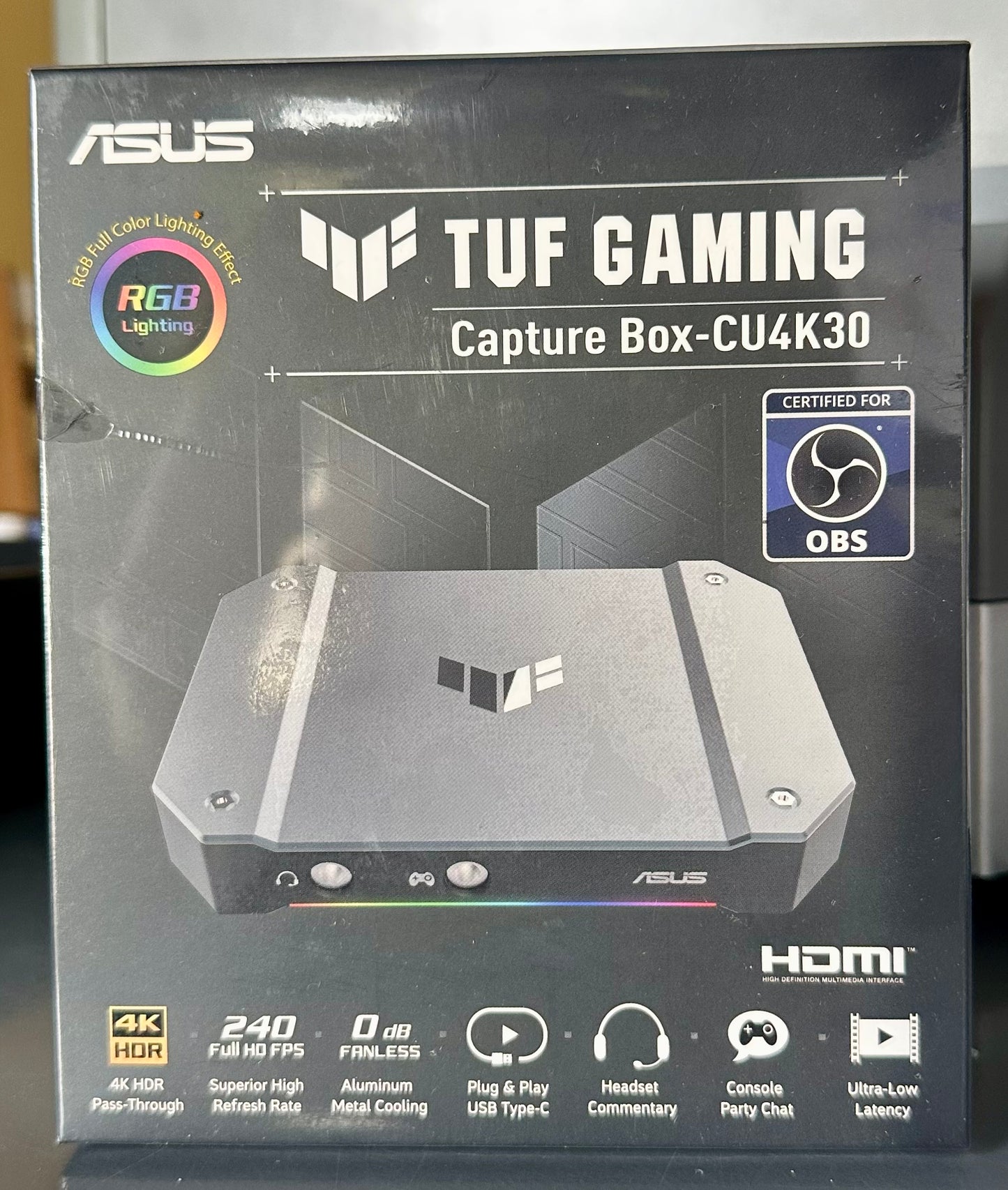 ASUS TUF Gaming Video Capture Card (CU4K30) 4K/2K/1080P 120 FPS & HDR Passthrough, Near-Zero Latency, Certified for OBS, USB 3.2, Plug & Play, Record & Stream with PC, PS5, Xbox, Switch