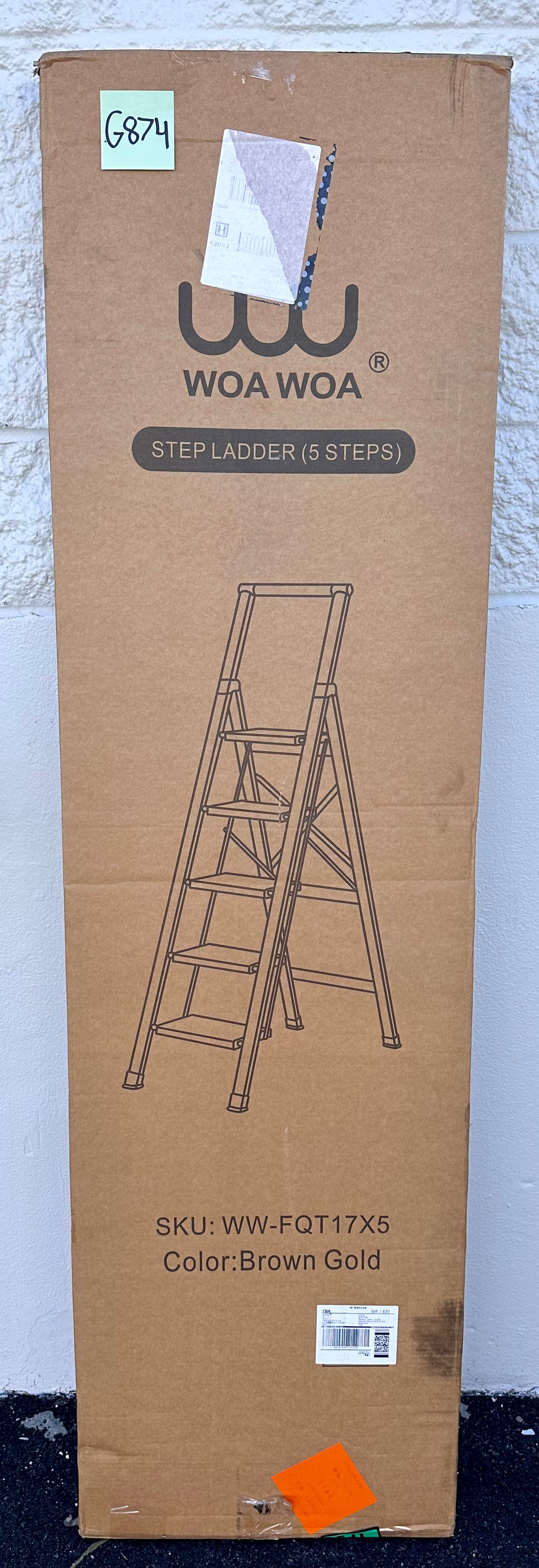 WOA WOA 5 Step Ladder, Anti-Slip Pedals, Aluminum Step Stool, Foldable, Lightweight, Easy to Store, 10ft Reach, 300lbs Capacity- Gold (G874)