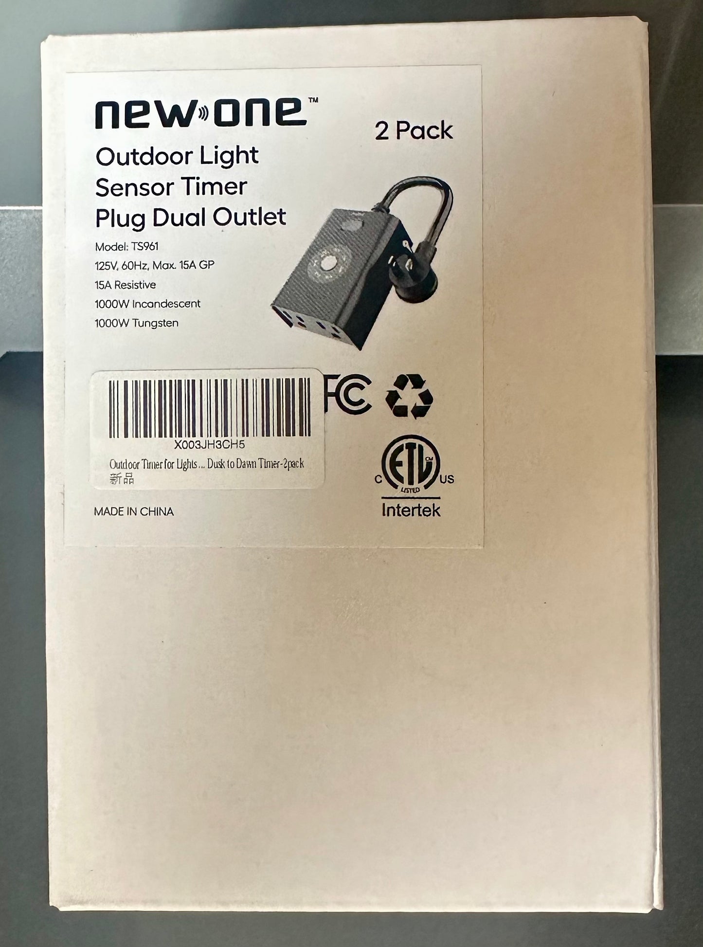 Outdoor Light Timer With Sensor - Dusk to Dawn Waterproof Plug-in Outlet With 2 Grounded Outlets and Push Button Switch (2 Pack)