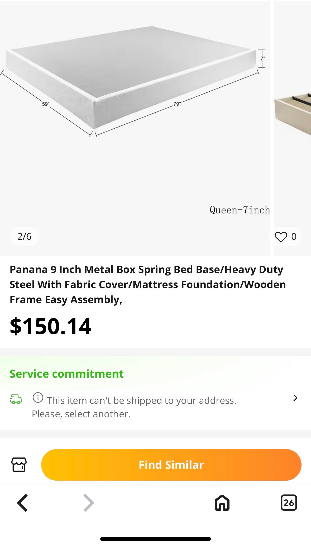 Panana 9 Inch Metal Box Spring Bed Base/Heavy Duty Steel With Fabric Cover/Mattress Foundation/Wooden Frame Easy Assembly, (B1129)