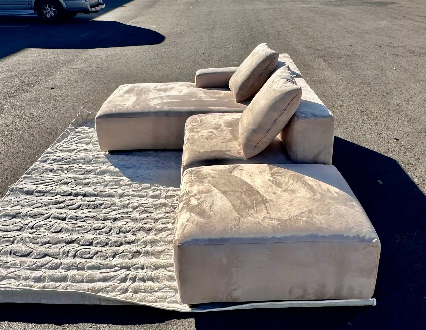 Acanva Luxury Modern Modular L-Shape Sectional Sofa Set, 3 Seat Upholstered Couch with Chaise Lounge for Living Room Bedroom Apartment,Light Cream (L1097)