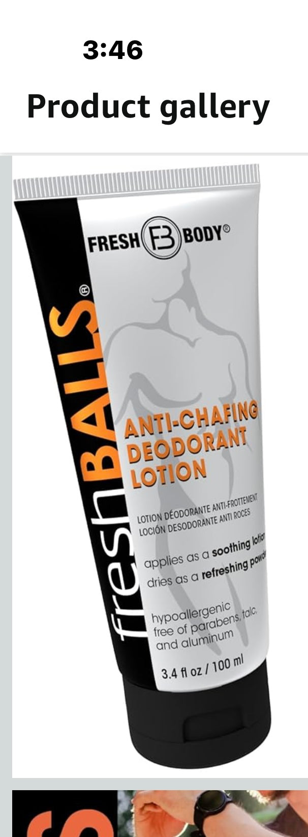 FRESH BALLS Lotion Anti-Chafing Cream Ball Deodorant for Men - Men's Anti-Chafe Lotion to Powder & Hygiene for Groin Area - Aluminum-Free, Talc-Free, 3.4 oz