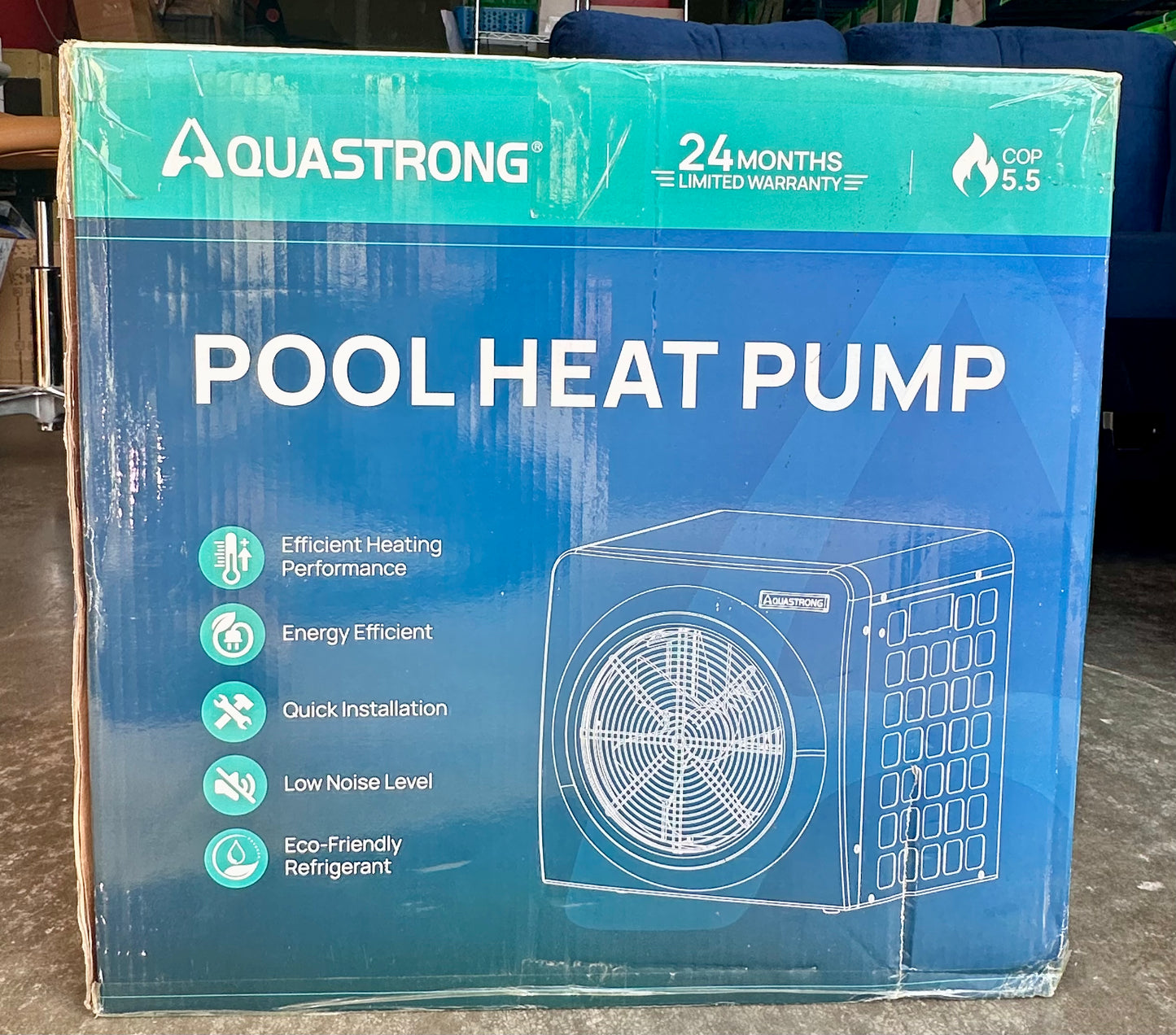 AQUASTRONG HEX016, 16,000 BTU Heat Pump For 5,000 Gallon
Pools 120V (R740)