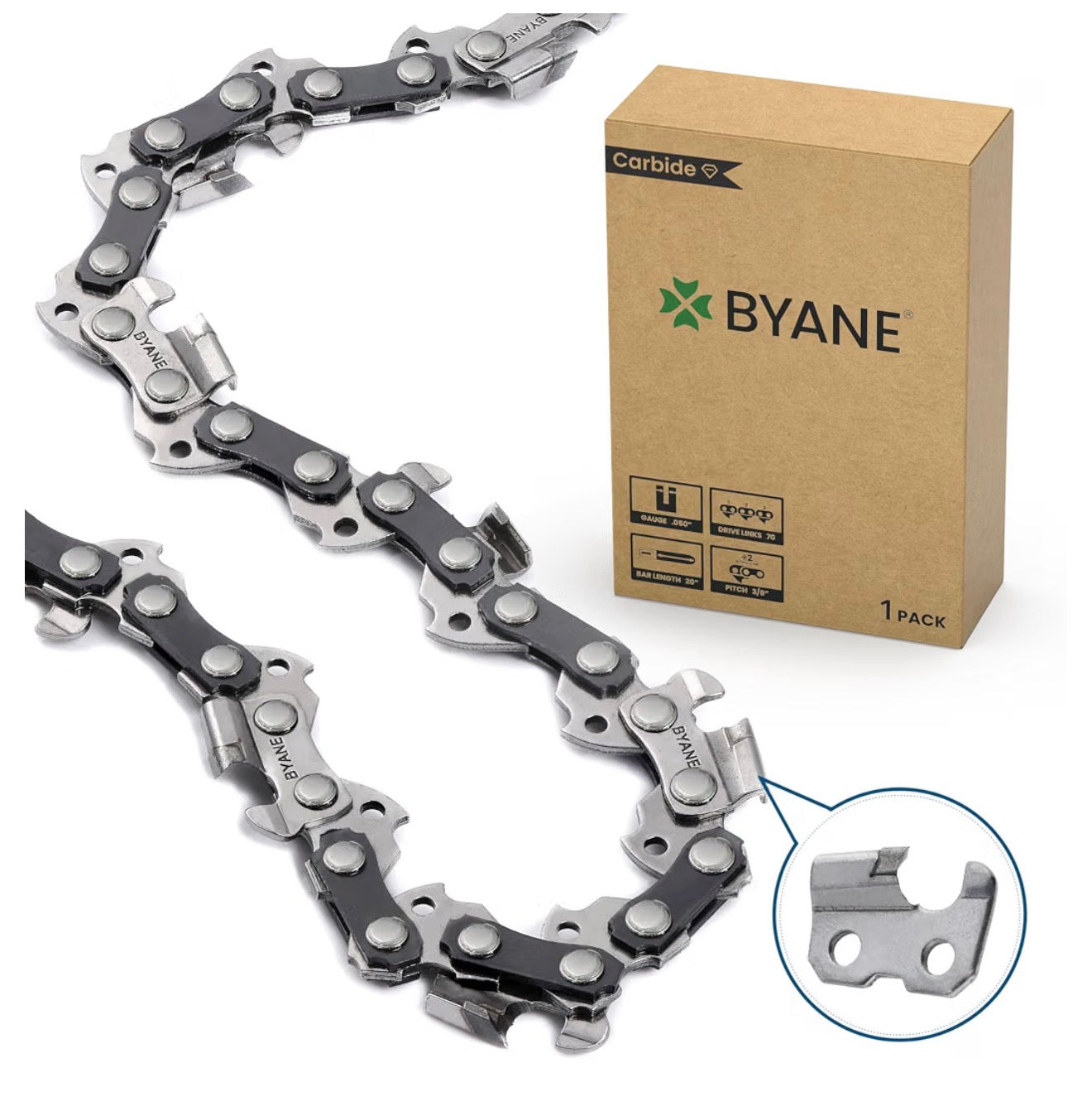 BYANE 20-Inch Carbide Chainsaw Chain 3/8" Pitch .050" Gauge 70 Drive Links