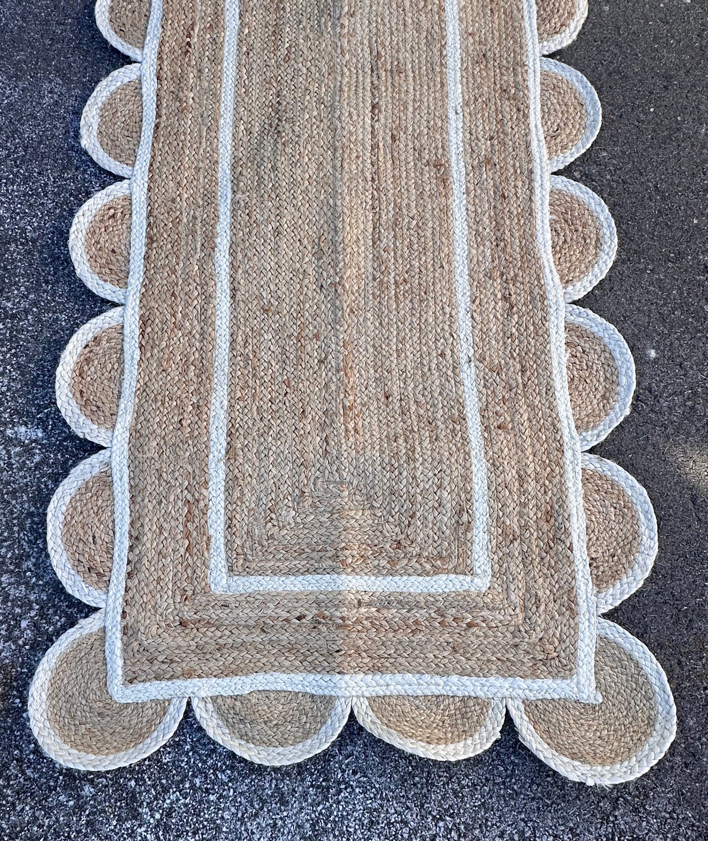 Scallop Pattern Jute Bohemian Area Rug (2'6"x10', Off White) (L1120)