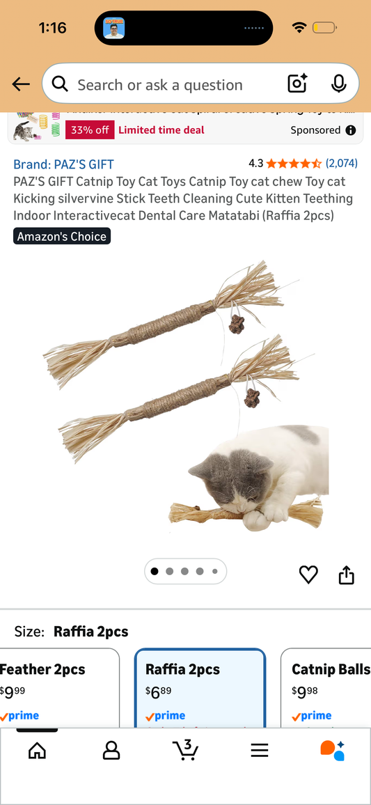 PAZ'S GIFT Catnip Toy Cat Toys Catnip Toy cat chew Toy cat Kicking silvervine Stick Teeth Cleaning Cute Kitten Teething Indoor Interactivecat Dental Care Matatabi (Raffia 2pcs)