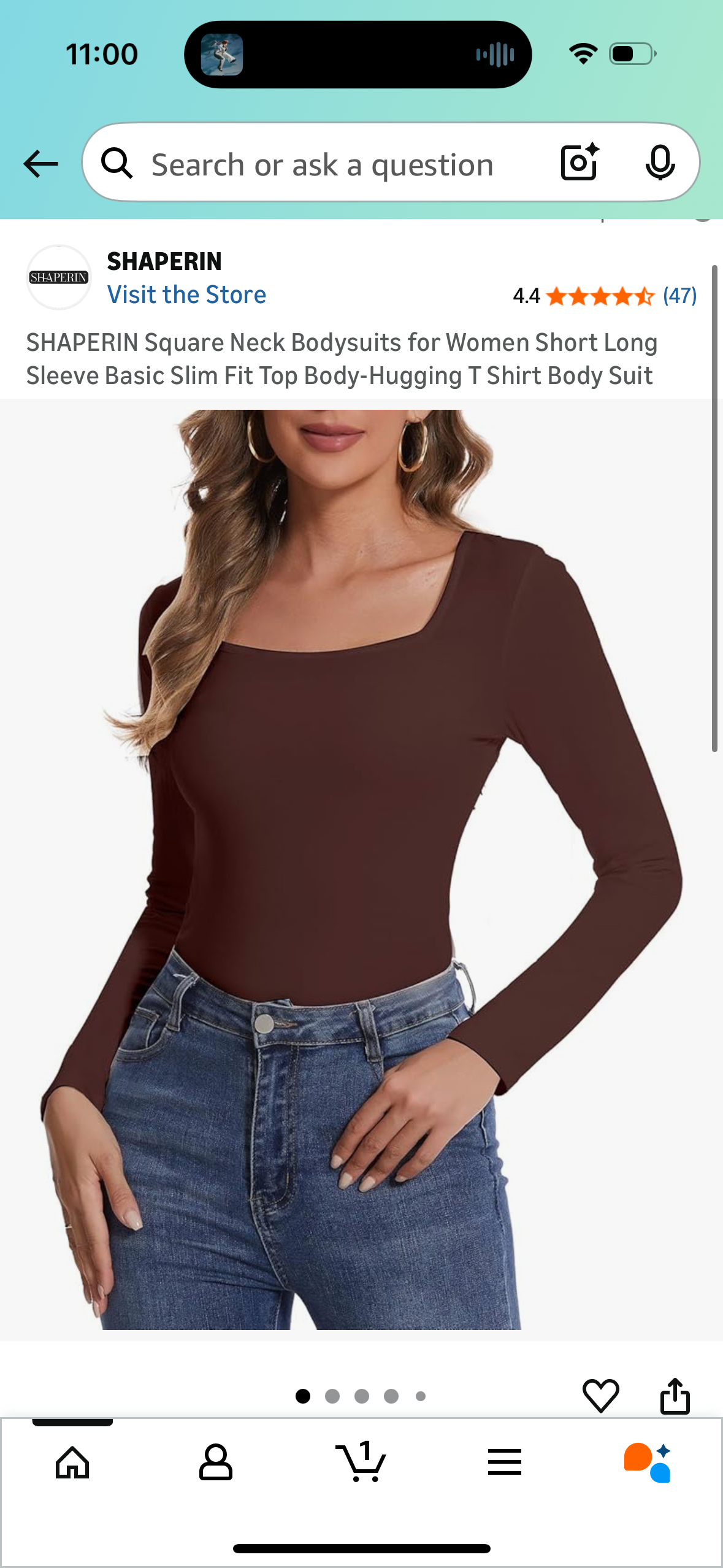 Square Neck Bodysuit, Red (Size Large)