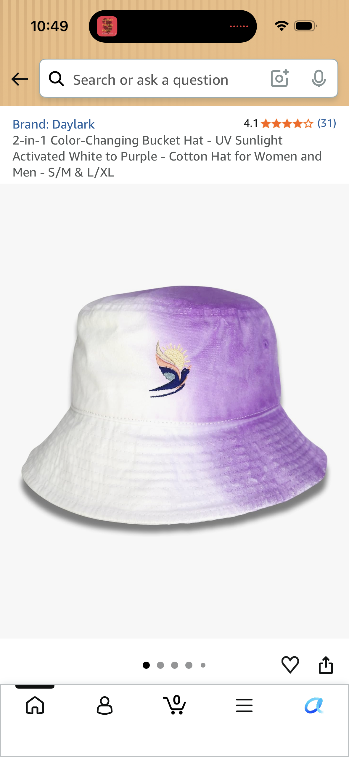 2-in-1 Color-Changing Bucket Hat - UV Sunlight Activated White to Purple - Cotton Hat for Women and Men - S/M
