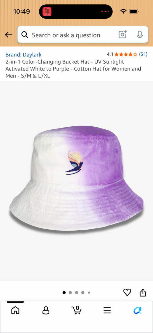 2-in-1 Color-Changing Bucket Hat - UV Sunlight Activated White to Purple - Cotton Hat for Women and Men - S/M