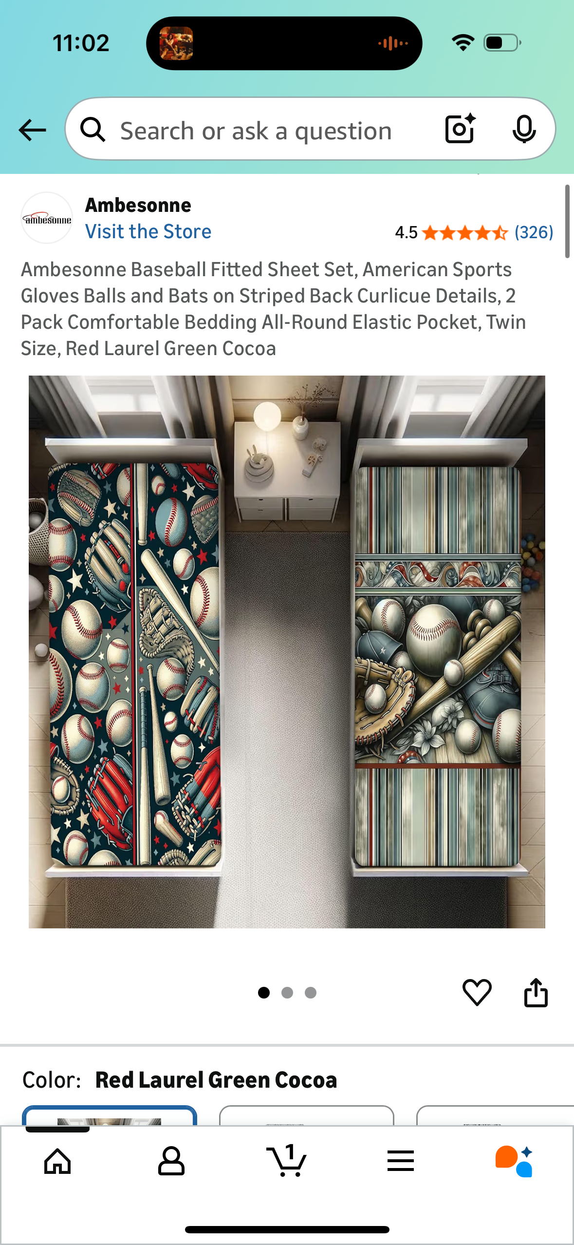 Ambesonne Baseball Fitted Sheet Set, American Sports Gloves Balls and Bats on Striped Back Curlicue Details, 2 Pack Comfortable Bedding All-Round Elastic Pocket, Twin Size, Red Laurel Green Cocoa