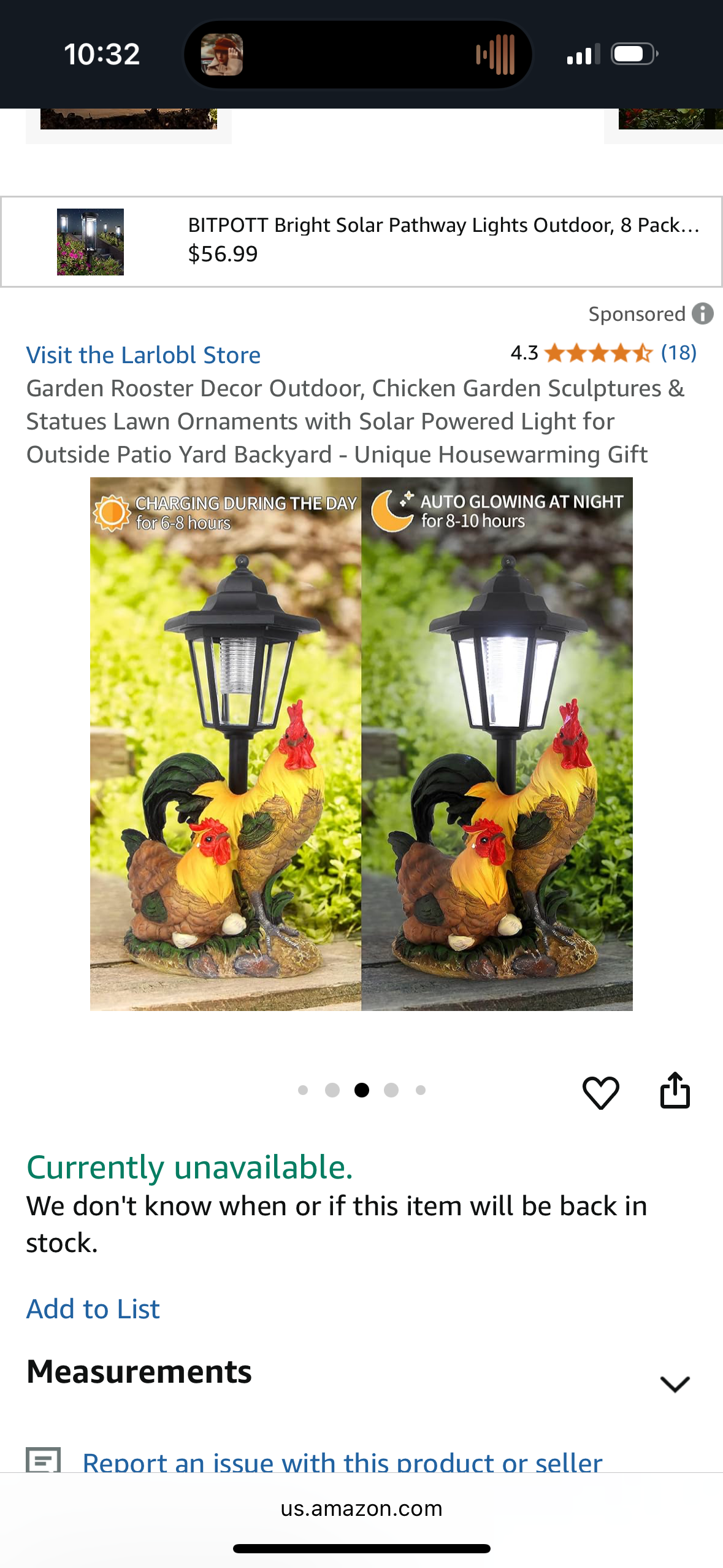 Garden Rooster Decor Outdoor, Chicken Garden Sculptures & Statues Lawn Ornaments with Solar Powered Light for Outside Patio Yard Backyard - Unique Housewarming Gift