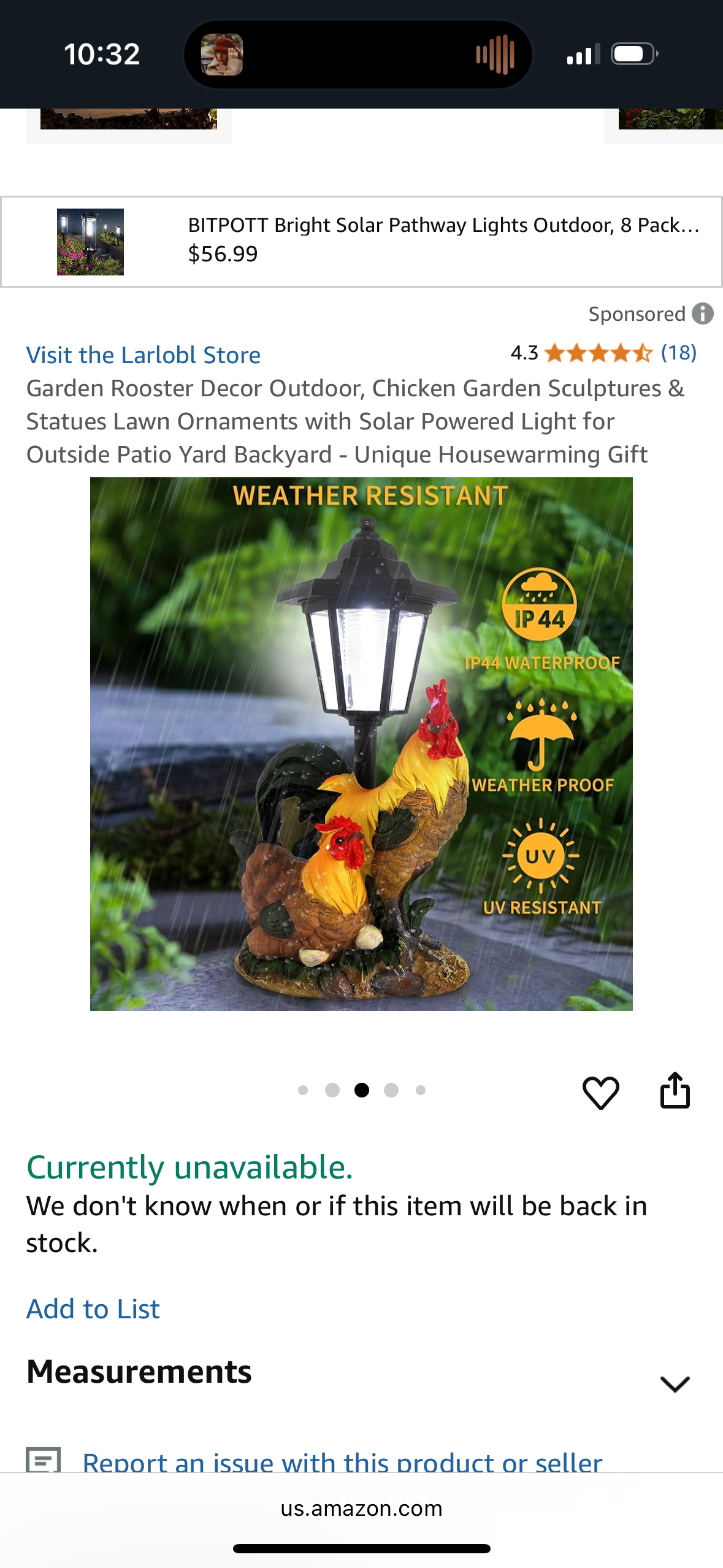 Garden Rooster Decor Outdoor, Chicken Garden Sculptures & Statues Lawn Ornaments with Solar Powered Light for Outside Patio Yard Backyard - Unique Housewarming Gift