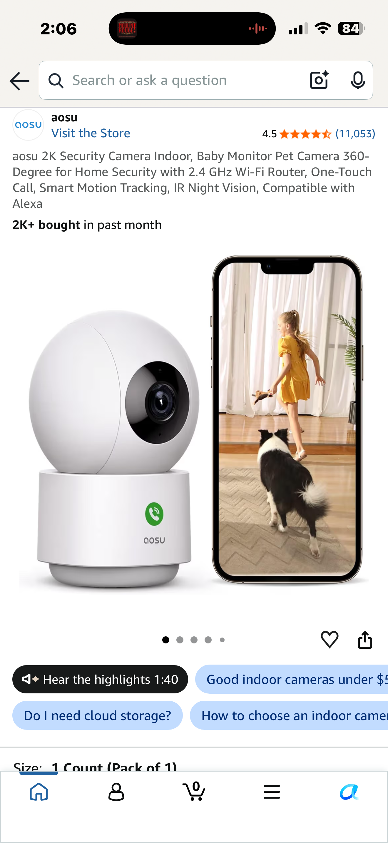 2K Security Camera Indoor, Baby Monitor Pet Camera 360-Degree for Home Security with 2.4 GHz Wi-Fi Router, One-Touch Call, Smart Motion Tracking, IR Night Vision, Compatible with Alexa