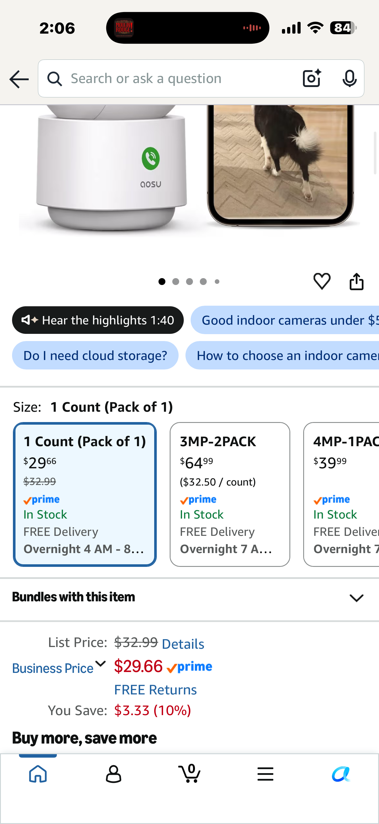 2K Security Camera Indoor, Baby Monitor Pet Camera 360-Degree for Home Security with 2.4 GHz Wi-Fi Router, One-Touch Call, Smart Motion Tracking, IR Night Vision, Compatible with Alexa
