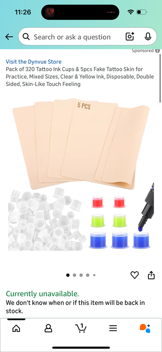 Pack of *480* Tattoo Ink Cups & *10PCS* Fake Tattoo Skin for Practice, Mixed Sizes, Clear & Yellow Ink, Disposable, Double Sided, Skin-Like Touch Feeling