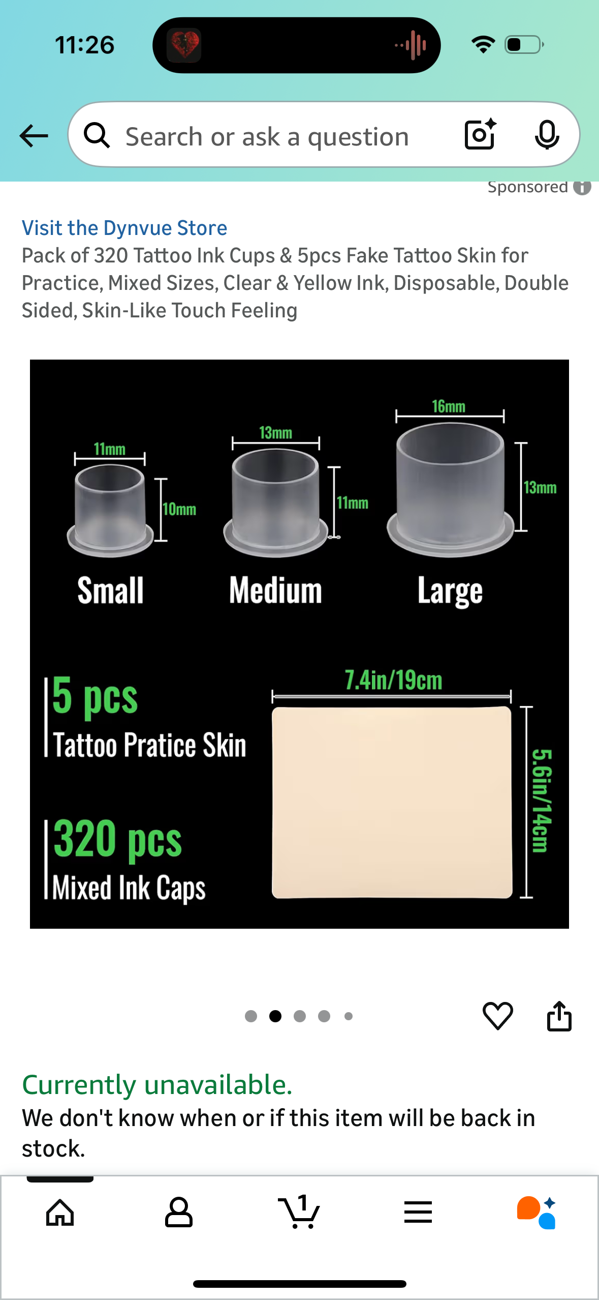 Pack of *480* Tattoo Ink Cups & *10PCS* Fake Tattoo Skin for Practice, Mixed Sizes, Clear & Yellow Ink, Disposable, Double Sided, Skin-Like Touch Feeling