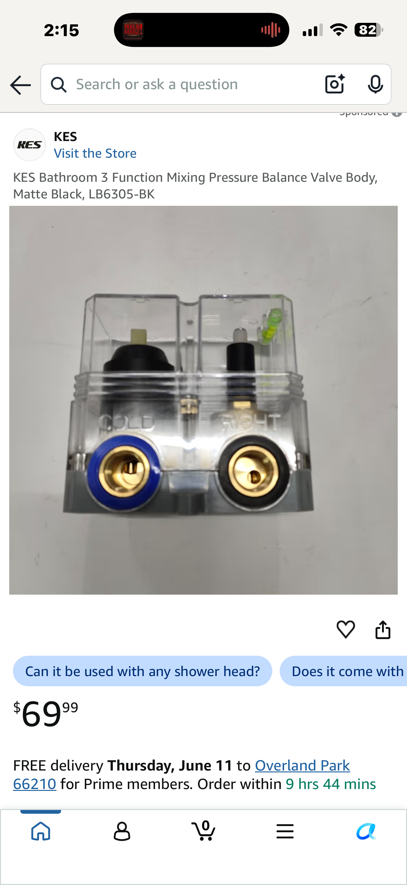 KES Bathroom 3 Function Mixing Pressure Balance Valve Body, LB6305-BK