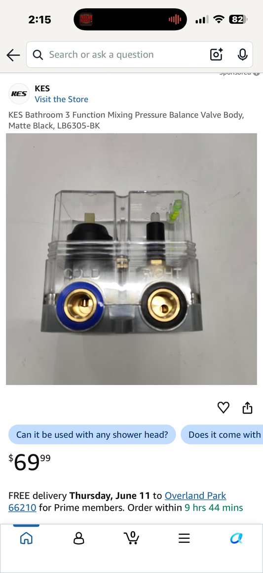KES Bathroom 3 Function Mixing Pressure Balance Valve Body, LB6305-BK