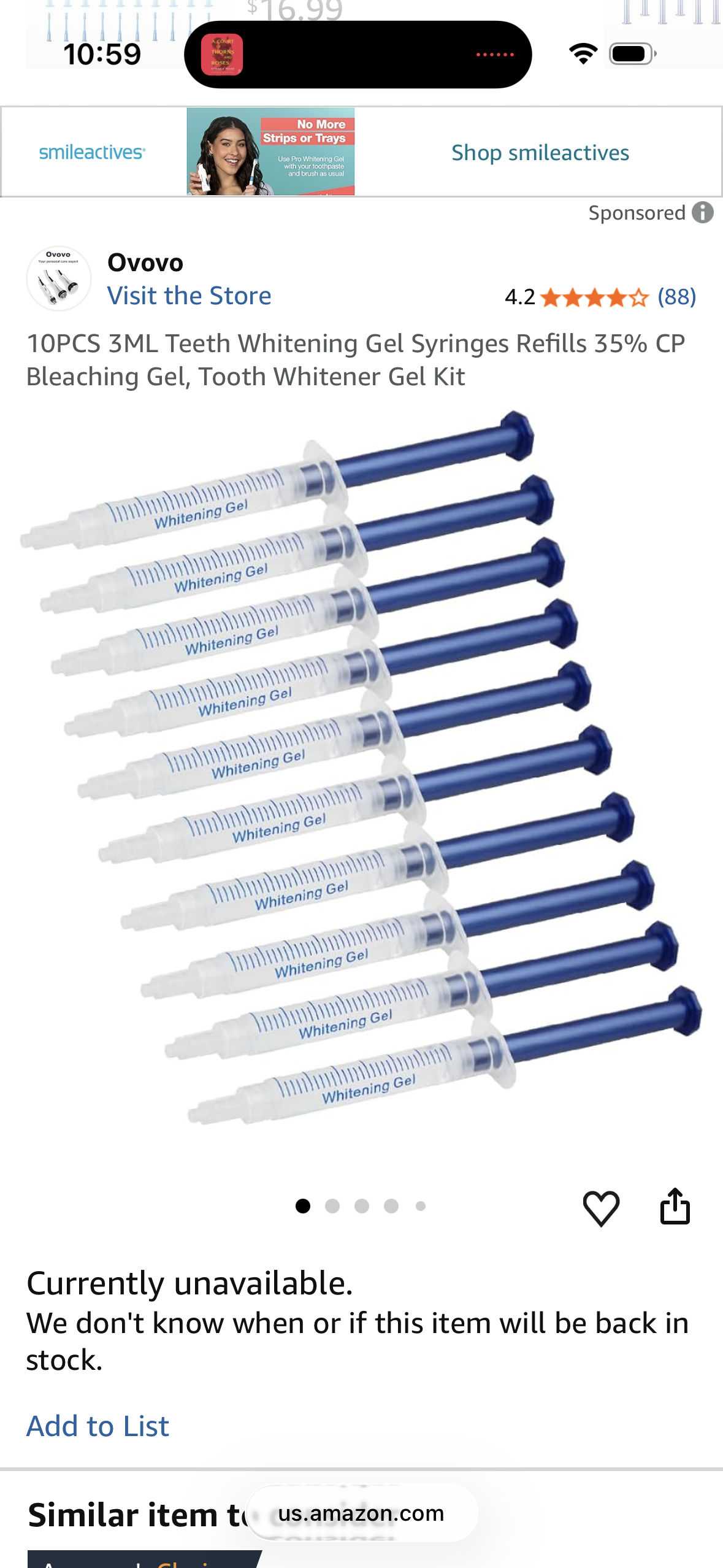 10PCS 3ML Teeth Whitening Gel Syringes Refills 35% CP Bleaching Gel, Tooth Whitener Gel Kit