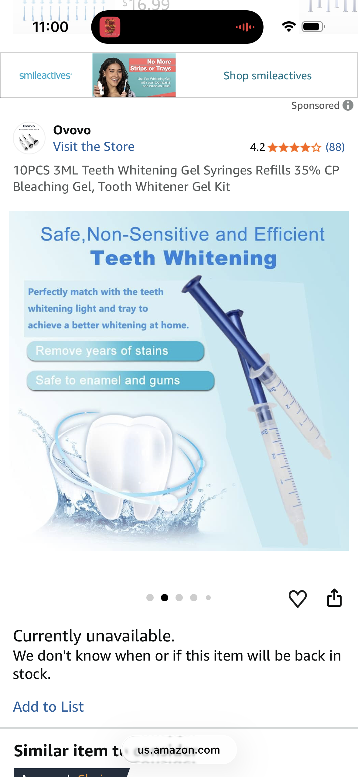 10PCS 3ML Teeth Whitening Gel Syringes Refills 35% CP Bleaching Gel, Tooth Whitener Gel Kit