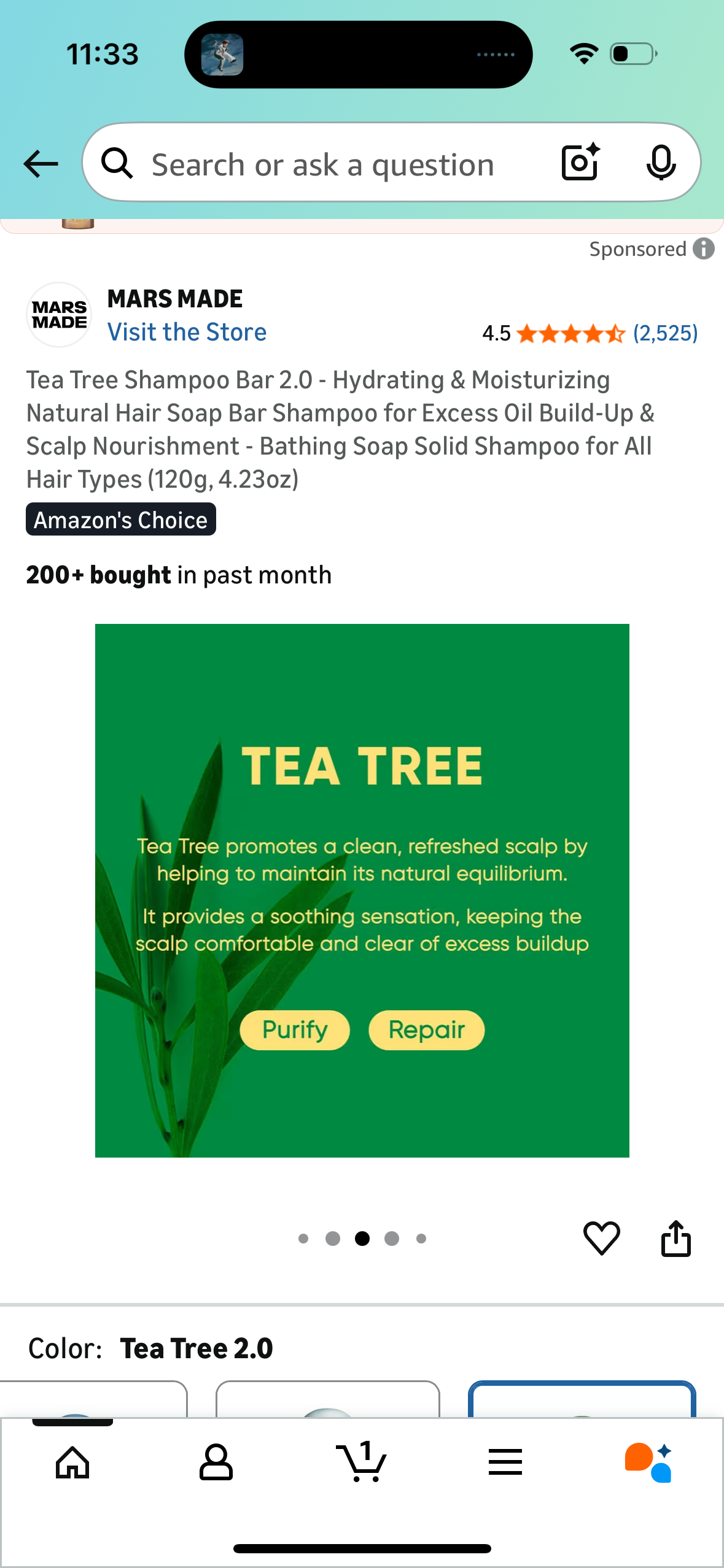 Tea Tree Shampoo Bar 2.0 - Hydrating & Moisturizing Natural Hair Soap Bar Shampoo for Excess Oil Build-Up & Scalp Nourishment - Bathing Soap Solid Shampoo for All Hair Types (120g, 4.23oz)
