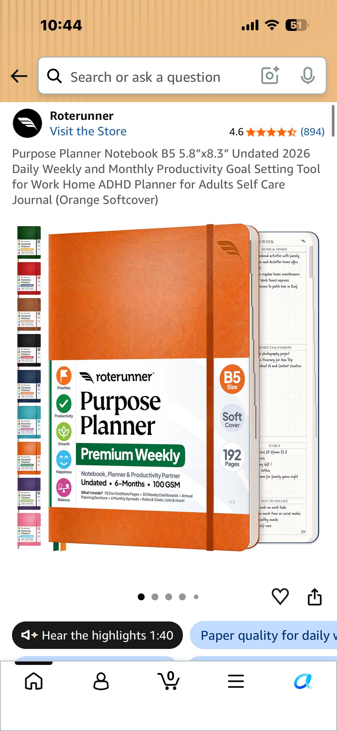 Purpose Planner Notebook, B5 5.8”x8.3” Undated 2026, Daily Weekly, and Monthly Productivity Goal Setting Tool for Work, Home, ADHD Planner for Adults, Self Care Journal (Orange Softcover)