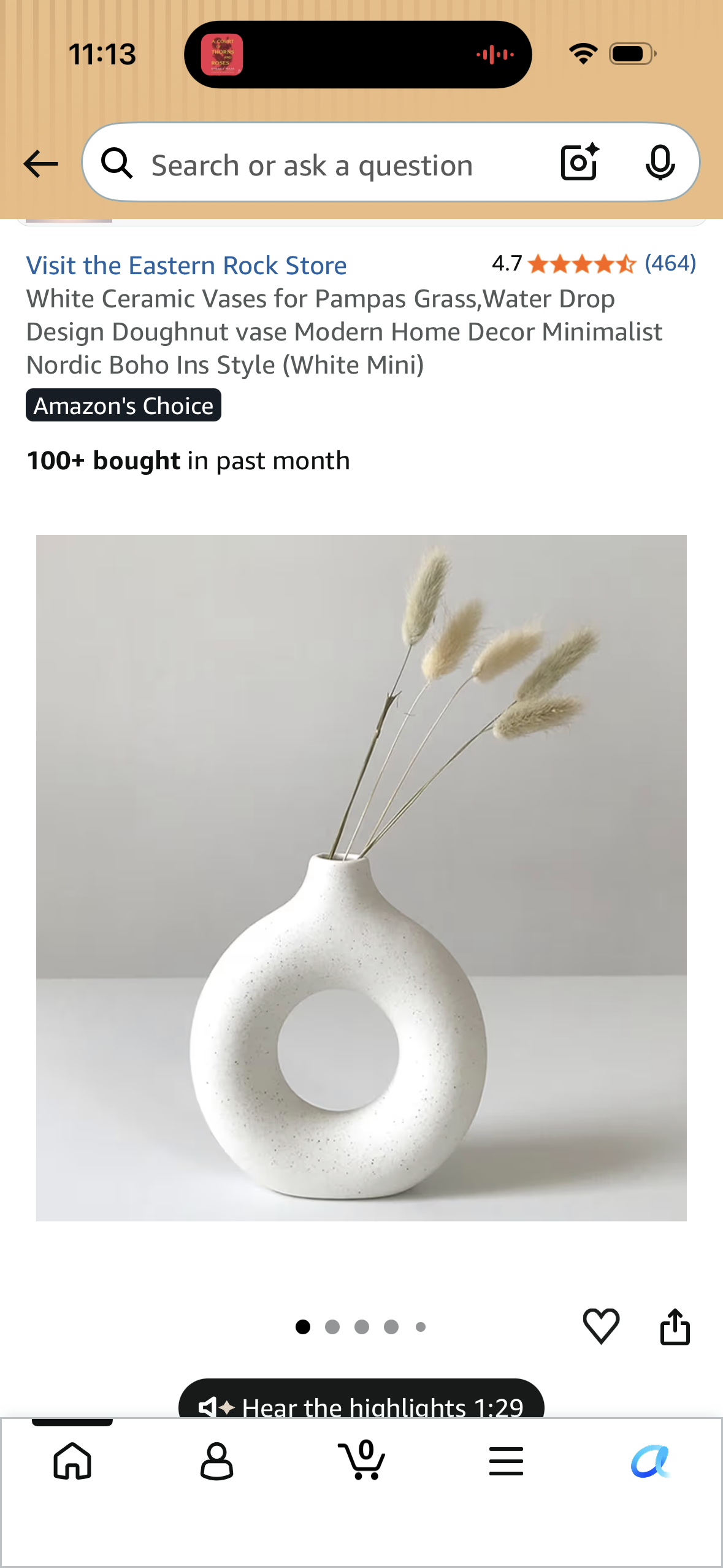 White Ceramic Vases for Pampas Grass,Water Drop Design Doughnut vase Modern Home Decor Minimalist Nordic Boho Ins Style (Size Mini)