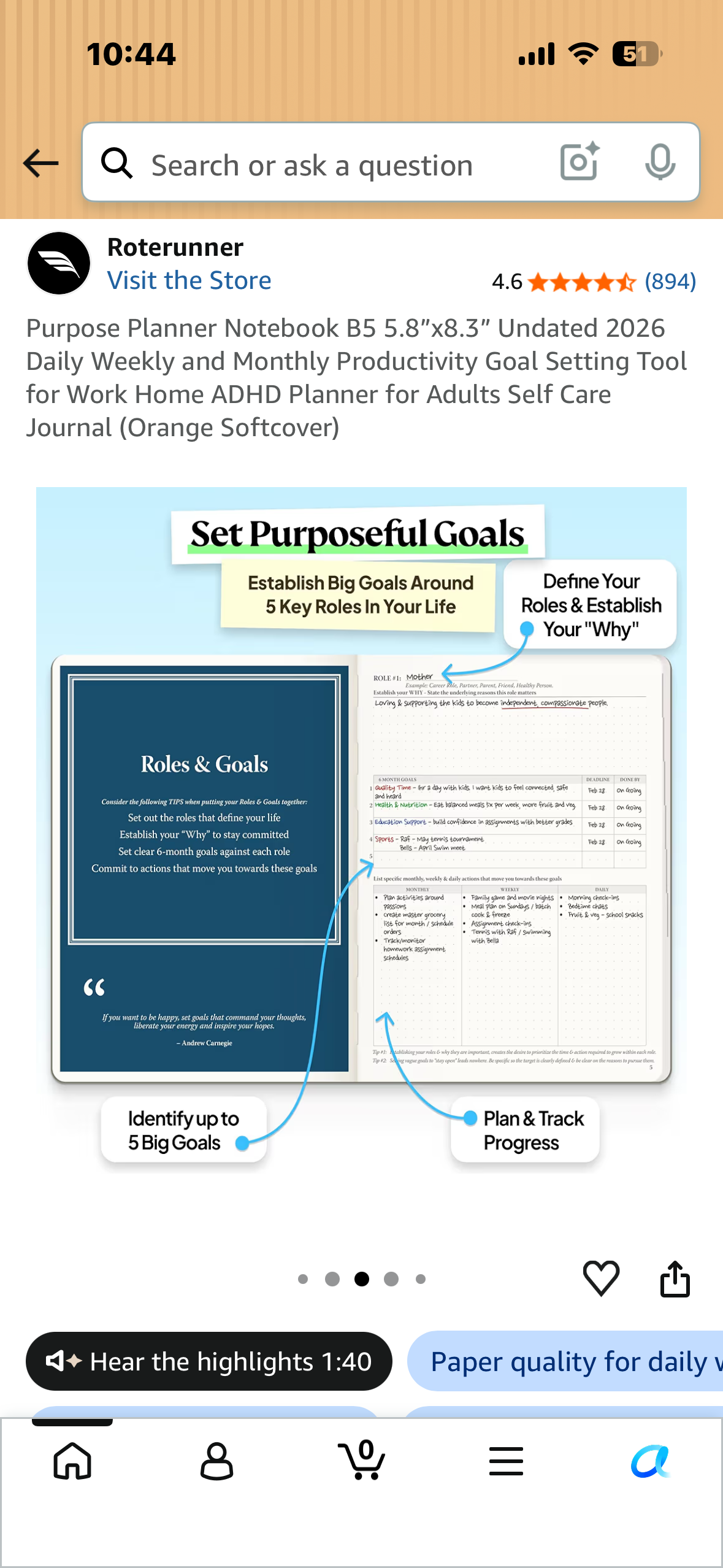 Purpose Planner Notebook, B5 5.8”x8.3” Undated 2026, Daily Weekly, and Monthly Productivity Goal Setting Tool for Work, Home, ADHD Planner for Adults, Self Care Journal (Orange Softcover)