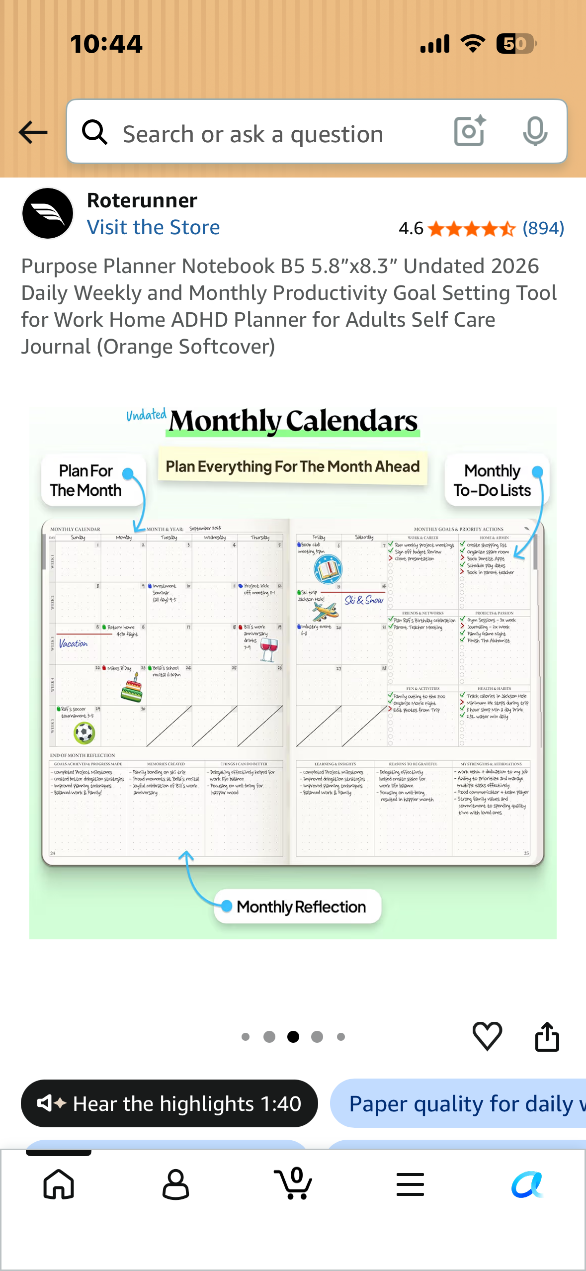 Purpose Planner Notebook, B5 5.8”x8.3” Undated 2026, Daily Weekly, and Monthly Productivity Goal Setting Tool for Work, Home, ADHD Planner for Adults, Self Care Journal (Orange Softcover)