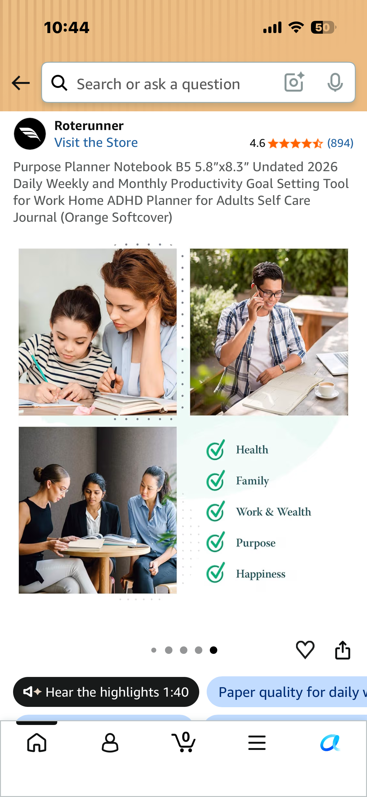 Purpose Planner Notebook, B5 5.8”x8.3” Undated 2026, Daily Weekly, and Monthly Productivity Goal Setting Tool for Work, Home, ADHD Planner for Adults, Self Care Journal (Orange Softcover)