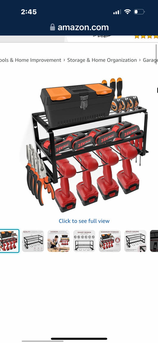 Chic Zest Heavy-Duty Power Tool Organizer, Heavy Duty Iron, 3 Layers Storage Rack with 4 Drill Holders, Floating Tool Shelf Wall Mounted, 180Lbs Load Capacity, Matte Black Power Tool Organizer