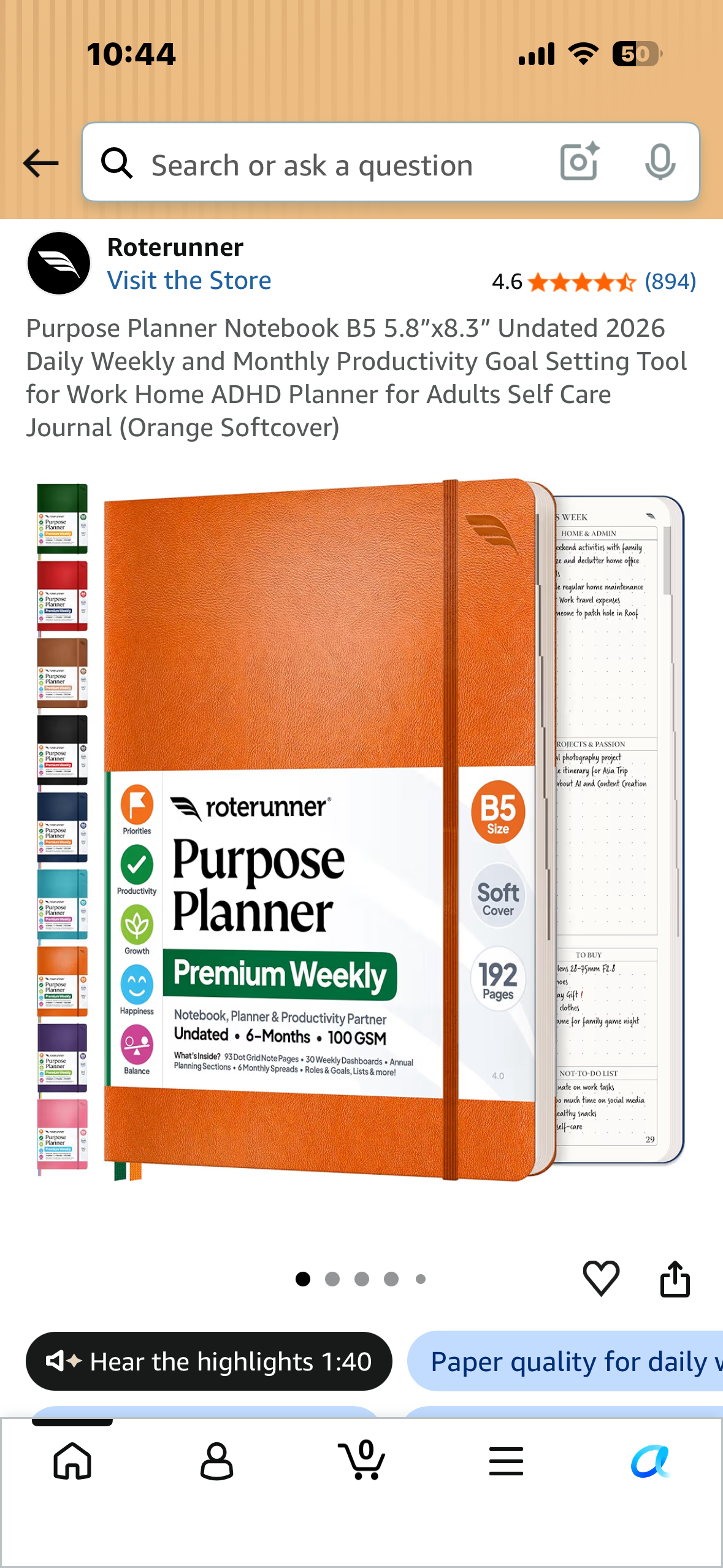 Purpose Planner Notebook, B5 5.8”x8.3” Undated 2026, Daily Weekly, and Monthly Productivity Goal Setting Tool for Work, Home, ADHD Planner for Adults, Self Care Journal (Orange Softcover)