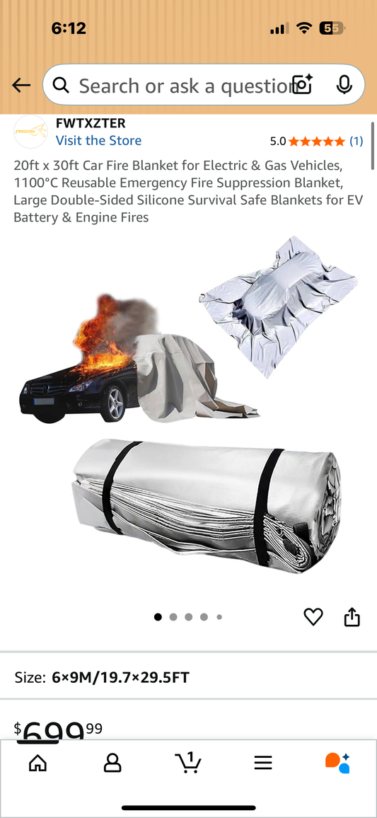 20ft x 30ft Car Fire Blanket for Electric & Gas Vehicles, 1100°C Reusable Emergency Fire Suppression Blanket, Large Double-Sided Silicone Survival Blankets for EV Battery & Engine Fires (R696)