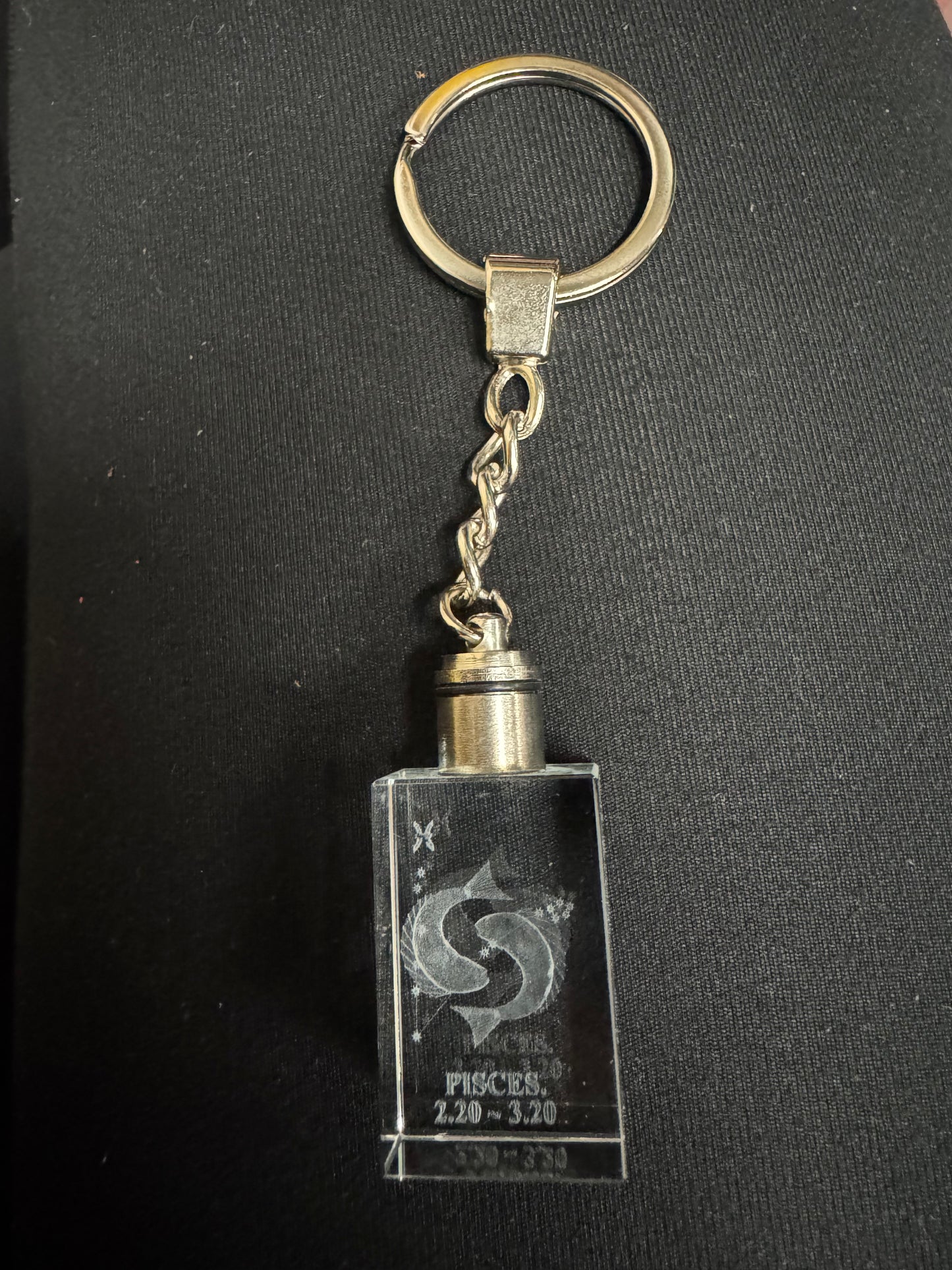 Artmosphere Pisces Zodiac Sign Crystal Square Keychain with Breathing Light LED Color-Changing Ram Constellation Engraved Astrology Gift