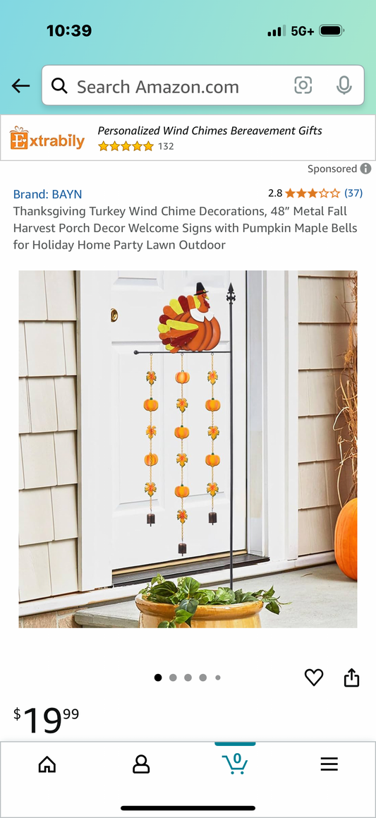 Thanksgiving Turkey Wind Chime Decorations, 48” Metal Fall Harvest Porch Decor Welcome Signs with Pumpkin Maple Bells for Holiday Home Party Lawn Outdoor