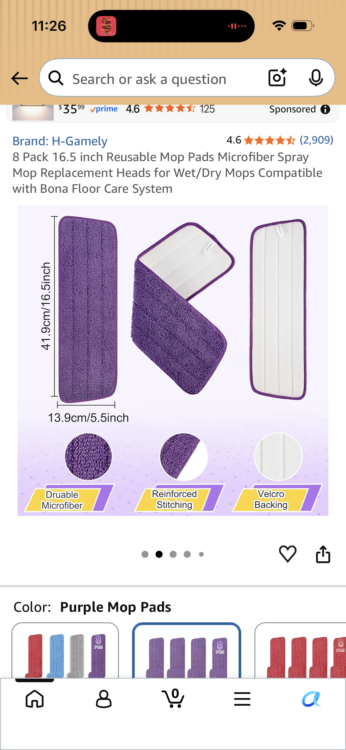 8 Pack 16.5 inch Reusable Mop Pads Microfiber Spray Mop Replacement Heads for Wet/Dry Mops Compatible with Bona Floor Care System
