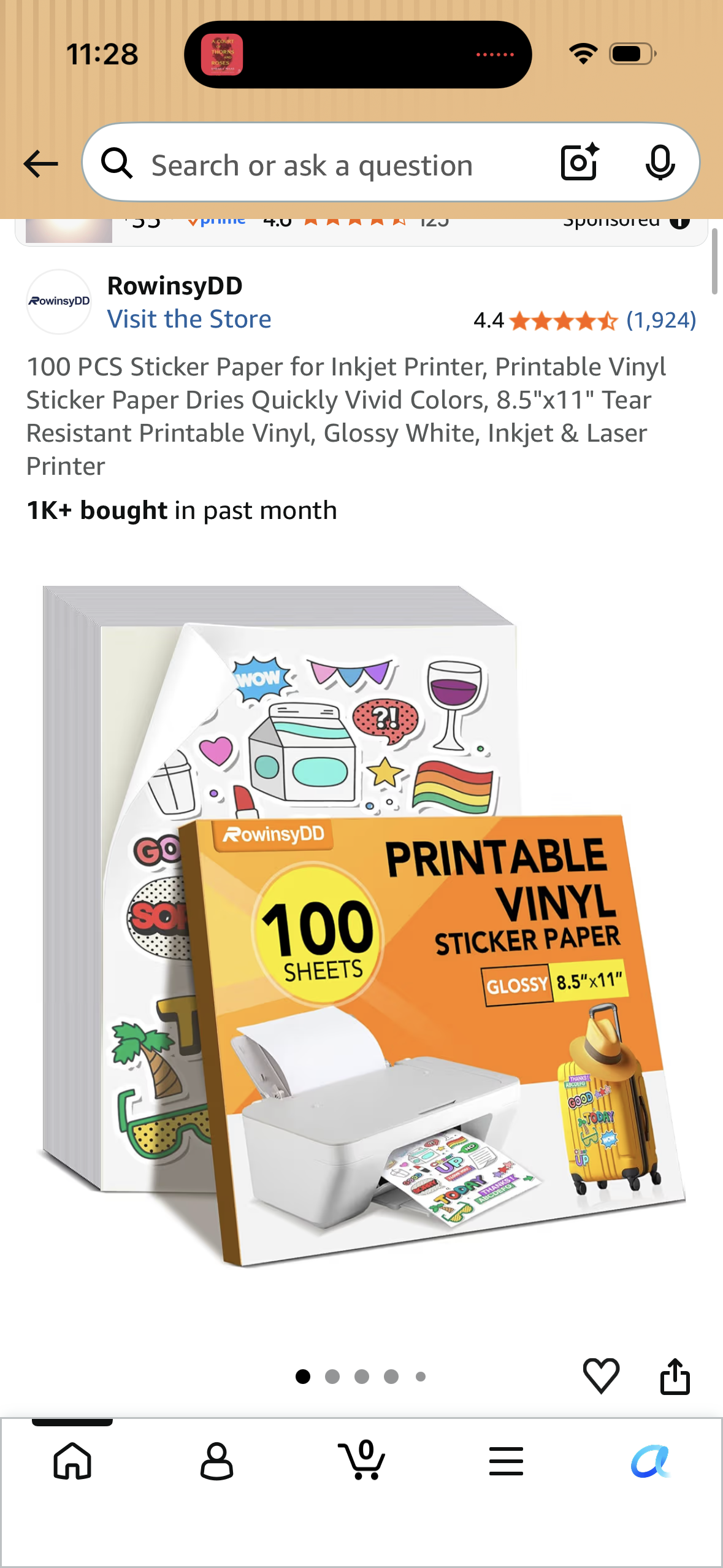 100 PCS Sticker Paper for Inkjet Printer, Printable Vinyl Sticker Paper Dries Quickly Vivid Colors, 8.5"x11" Tear Resistant Printable Vinyl, Glossy White, Inkjet & Laser Printer